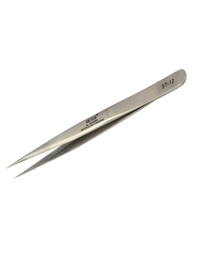 Qeelasee 1 PC Vetus Pointed Perfect Craft Fine Angled Removal Stainless Steel Tip Straight Tweezers For Professional Grafting Eyelash extension False Eyelash Nail Art ST-12 - Image 1
