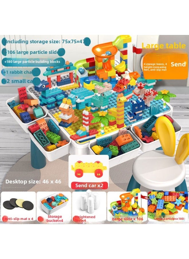Large Particle Block Table Compatible Lego Assembly Boys Girls Children's Kindergarten Game Toy Table Drawing-Color:Oversized Square Table +4 Storage Heightening +286 Large + Chair