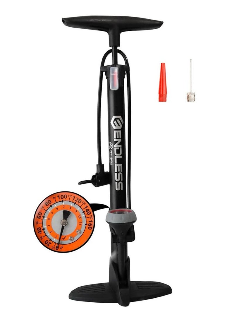 ENDLESS  EL1052 160 PSI Portable Road Bike, Bicycle Floor Hand Air Pump | Black | Material : Alloy Steel | Tire Inflator with Gauge, Rotatable Pipe Knob for Convenience | For All Inflating Purpose - Image 1