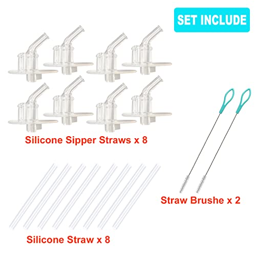 Qboyi Replacement Straws for Thermos Funtainer 12 Ounce Bottle(F401), 8 Sets(8 pcs Silicone Sipper Straws, 8 pcs Silicone Straw stems and 2pcs Straw Cleaning Brushes) - Image 4