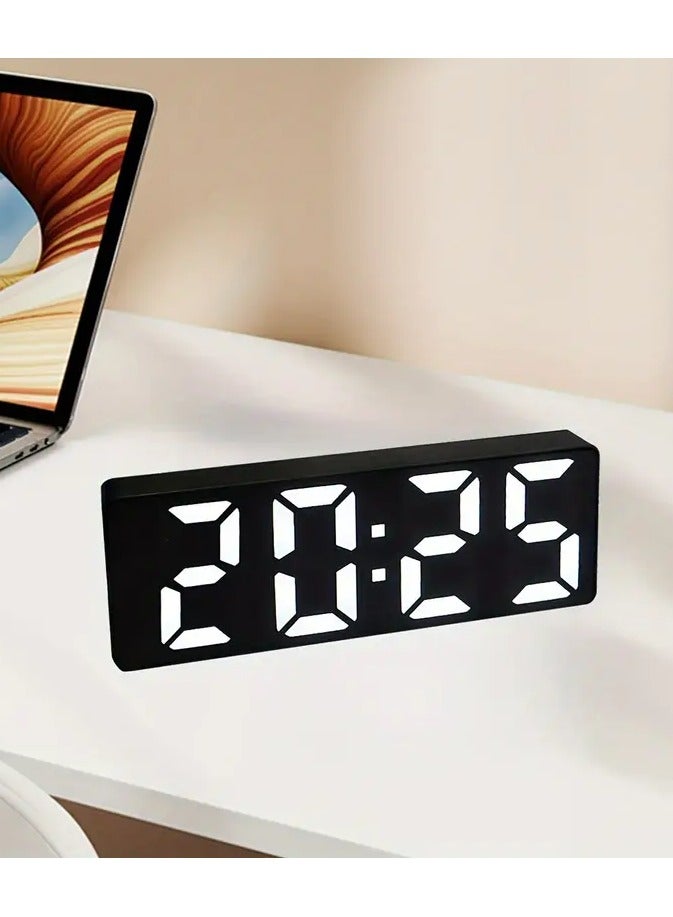 ساعة منبه رقمية LED أنيقة مع التحكم الصوتي ودرجة الحرارة وعرض التاريخ - مثالية للطلاب وديكور المنزل (أسود) - Image 1
