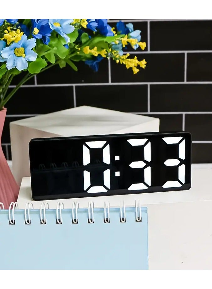ساعة منبه رقمية LED أنيقة مع التحكم الصوتي ودرجة الحرارة وعرض التاريخ - مثالية للطلاب وديكور المنزل (أسود) - Image 2
