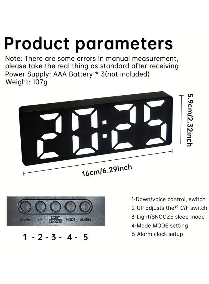 ساعة منبه رقمية LED أنيقة مع التحكم الصوتي ودرجة الحرارة وعرض التاريخ - مثالية للطلاب وديكور المنزل (أسود) - Image 3