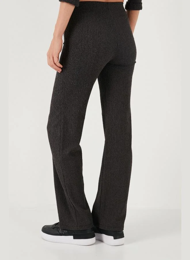 Lela  Lela Slim Fit High Waist Wide Leg Textured Trousers Women's Pants 5865944 for Women | Best Price UAE