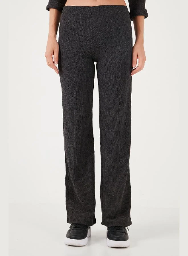 Lela Lela Slim Fit High Waist Wide Leg Textured Trousers Women's Pants 5865944