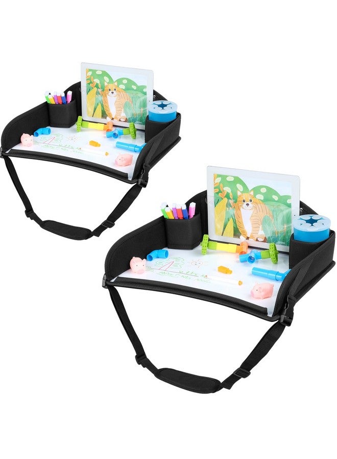 COOLBEBE Kids Travel Tray for Toddler Car Seat, Travel Tray for Airplane, Toddler Car Seat Lap Tray, Carseat Table Tray for Kids Travel Activities (Black -2PCS) - Image 1