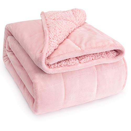 Wemore Sherpa Fleece Weighted Blanket for Adult, 15 lbs Dual Sided Cozy Fluffy Heavy Blanket, Ultra Fuzzy Throw Blanket with Soft Plush Flannel Top, 60 x 80 inches Pink on Both Sides - Image 1