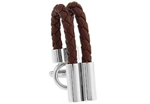 MRCUFF أزرار أكمام جلدية بنية مضفرة من MRCUFF في علبة هدايا وعناية بالجلد - Image 1