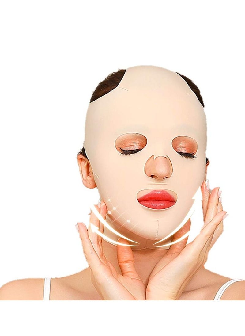 كابتن تيك ضمادة النوم، شد الوجه بالكامل، الذقن المزدوجة الرفيعة، قناع حزام حزام تنحيف الذقن والخد، مشكل تدليك الوجه الرفيع القابل لإعادة الاستخدام وجيد التهوية - Image 1