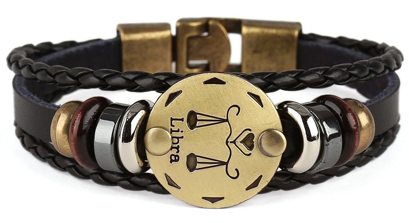 Hamoery Punk Alloy Leather Bracelet For Men Constellation Braided Rope Bracelet Bangle Wristband(Libra) - Image 2