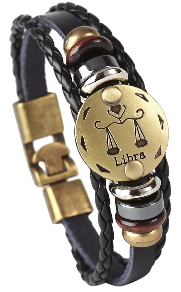 Hamoery Punk Alloy Leather Bracelet For Men Constellation Braided Rope Bracelet Bangle Wristband(Libra) - Image 1