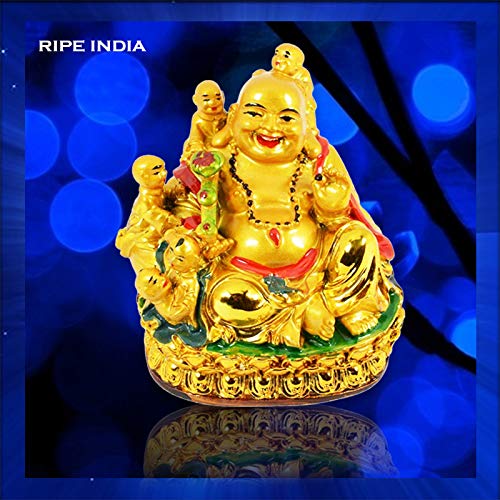 RIPE INDIA ® Polyresin Laughing Buddha with Children for Health Wealth and Happiness Showpiece (Golden, Standard) - Image 3