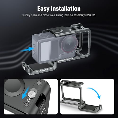 NEEWER Cage for Action 5 Pro 4 3 Protective Metal Video Rig with Cold Shoe 14 Thread Shutter Button Compatible with DJI Osmo Action5 Pro Action4 Action3 DJI Mic Magnetic Adapter Mount AC014 - Image 3