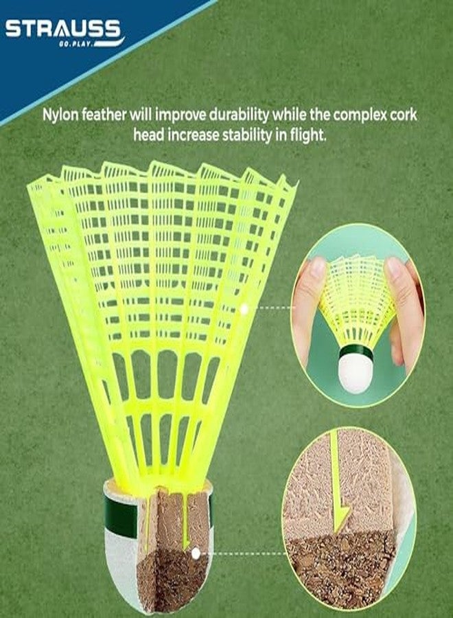 STRAUSS Maxis Pro Nylon Shuttlecock (Pack of 6) | Stable Flight, Fast Recovery & Near Feather Shuttle Performance | Medium Speed, Durable & Less Frequent Replacement, Yellow - Image 2