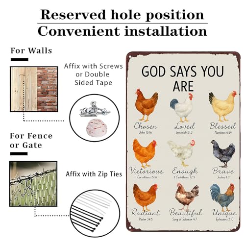 Funnysign Chicken Gifts God Says You Are Amazing Vintage Tin Sign for Chicken Coop Farm Kitchen Garden Yard Decor 8x12 inch (3912) - Image 3