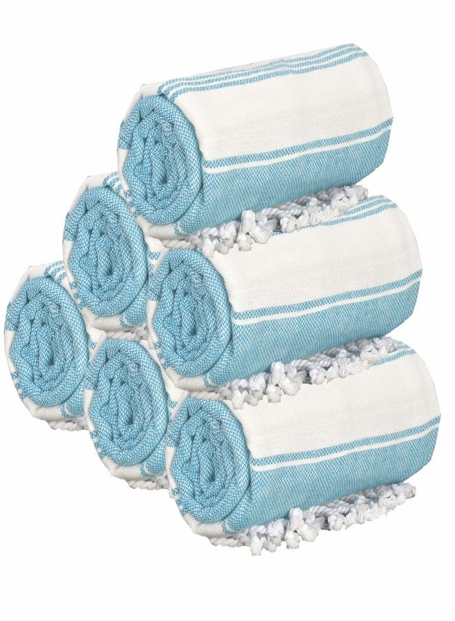 GLAMBURG Peshtemal Turkish Towel Cotton Oversized Beach Towels 36x71 Set of 6 for Adults, Soft Durable Absorbent Extra Large Bath Sheet Hammam - Aqua Blue - Image 1