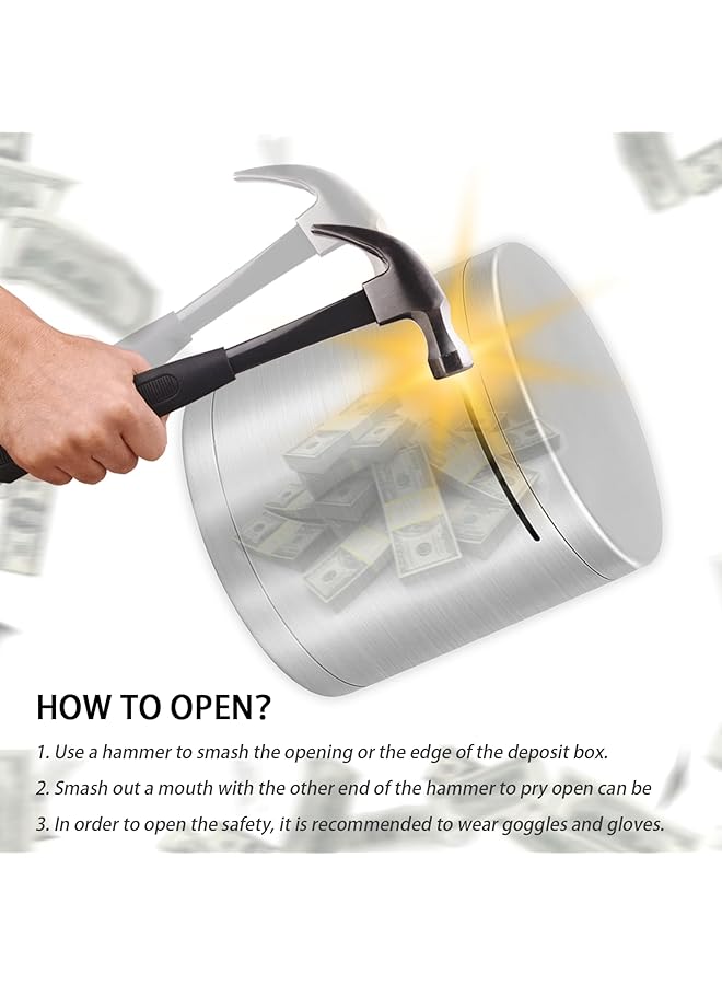 إيروريكس حصالة نقود للكبار مصنوعة من الفولاذ المقاوم للصدأ حصالة نقود غير قابلة للكسر تساعد في الميزانية والتوفير يجب كسرها لفتح حصالة نقود لتوفير المال 5.9 بوصة - Image 5