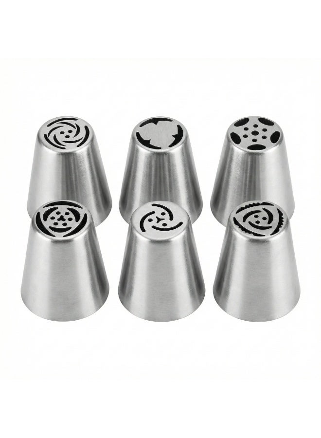 Stainless Steel Piping Tips Set 6 pcs – Russian Flower Nozzles for Cream – Cake & Cupcake Decorating - Image 1