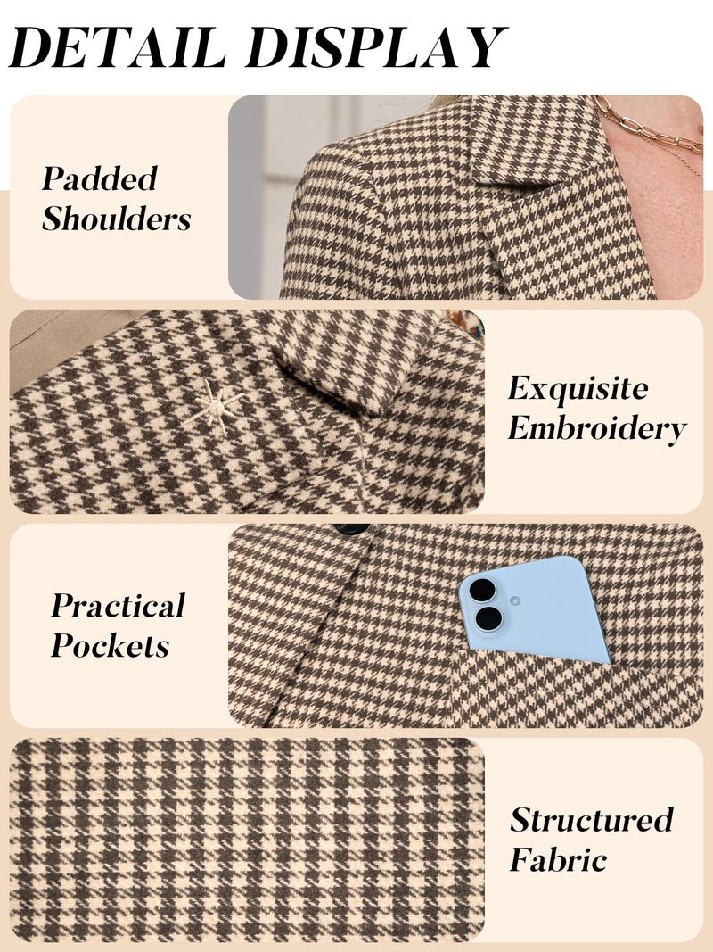 ELLEVEN Plaid Blazers for Women Business Casual Tweed Outfits One-Button Long Sleeve Boyfriend Suit Jacket Houndstooth Fall Work Office Dressy Professional Brown Houndstooth Large - Image 4