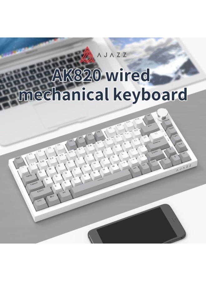 إيه جاز لوحة مفاتيح الألعاب AJAZZ AK820، لوحة مفاتيح ميكانيكية سلكية بنسبة 75٪ تعمل عبر منفذ USB-C، قابلة للتبديل السريع باستخدام الفواصل، قابلة للتخصيص، بإضاءة خلفية أحادية اللون، بتبطين خماسي الطبقات، لوحة مفاتيح ألعاب ميكانيكية مزودة بمفاتيح قابلة للتبديل السريع، وأقراص تحكم، ومفاتيح حمراء، لوحة مفاتيح ألعاب (رمادي وأبيض) - Image 2