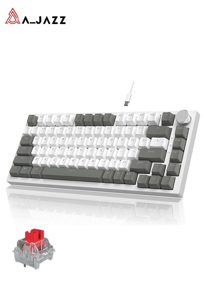 A-jazz AK820 Gaming Keyboard, USB-C Wired 75% Mechanical Keyboard, Spacer-Based Hot-Swappable, Customisable Keyboard, Single-Colour Backlighting, Five-Layer Cushioning, Mechanical Gaming Keyboard with Hot-Swappable Switches, Dials, Red Switches, Gaming Keyboard (Grey and White) - Image 1