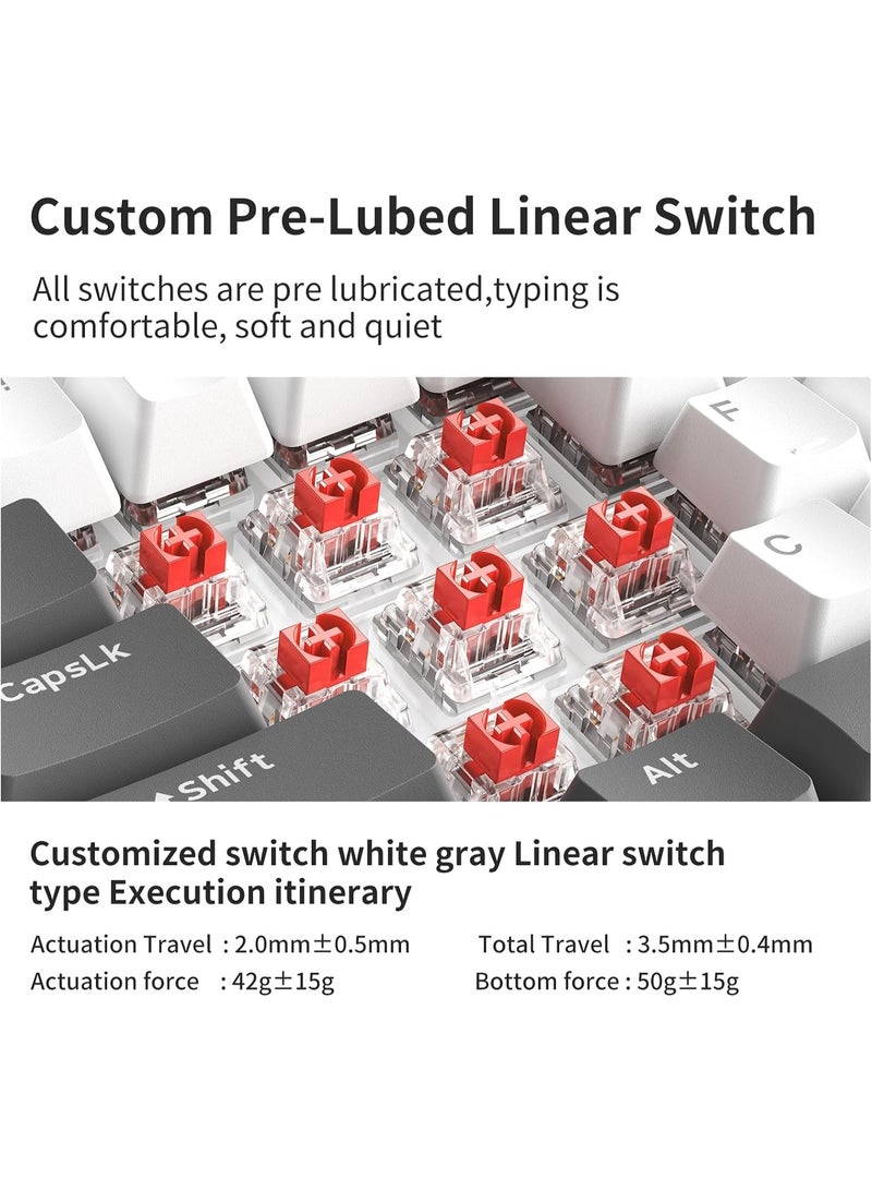 A-jazz AK820 Gaming Keyboard, USB-C Wired 75% Mechanical Keyboard, Spacer-Based Hot-Swappable, Customisable Keyboard, Single-Colour Backlighting, Five-Layer Cushioning, Mechanical Gaming Keyboard with Hot-Swappable Switches, Dials, Red Switches, Gaming Keyboard (Grey and White) - Image 2