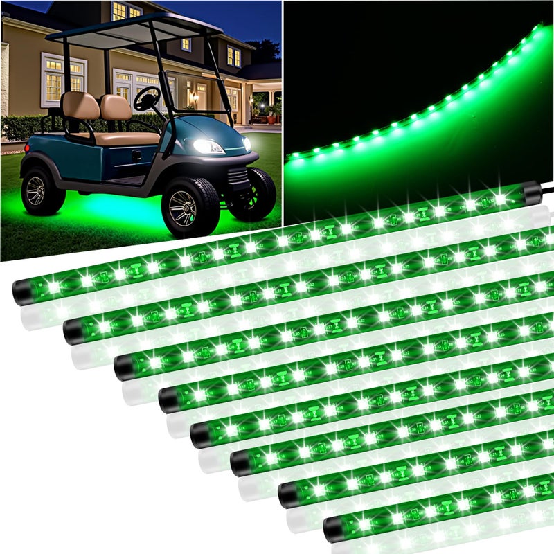 LEYMANRIYA 8 Pcs Car Led Light Strip IP67 Waterproof 11 Flexible Led Lights Underglow 12V for Car Motorcycle Boat Golf Cart Interior Exterior Decoration Green - Image 3