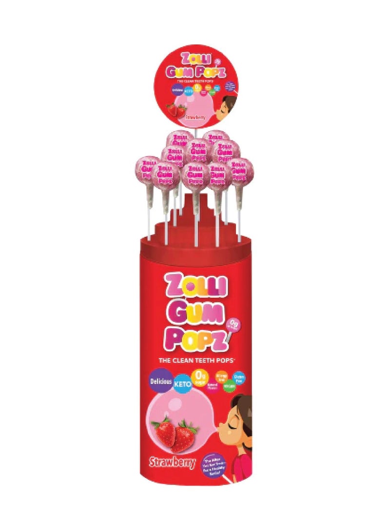 ZOLLIPOPS Zolli Gum Popz - Clean Teeth Pops - Strawberry 16g (115pcs) - Image 1