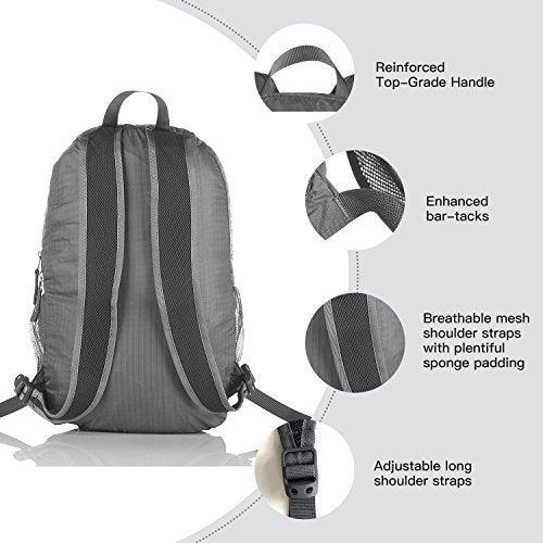 Outlander Packable Handy Lightweight Travel Hiking Backpack Daypack, Grey - Image 4