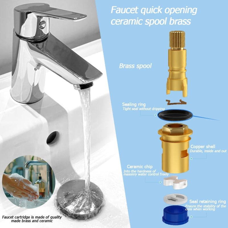 Eyech طقم استبدال خرطوشة صنبور نحاسي 2 قطعة 20 سن لقرص سيراميك G12 صمام ساخن وبارد لمغاسل الحمام والمطبخ - Image 4