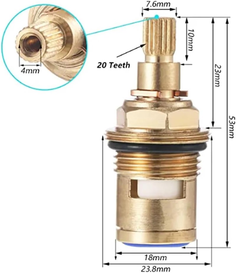 Eyech طقم استبدال خرطوشة صنبور نحاسي 2 قطعة 20 سن لقرص سيراميك G12 صمام ساخن وبارد لمغاسل الحمام والمطبخ - Image 2