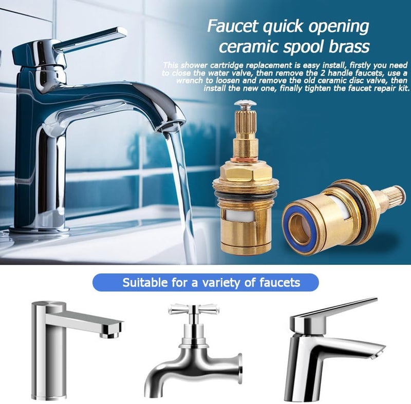 Eyech طقم استبدال خرطوشة صنبور نحاسي 2 قطعة 20 سن لقرص سيراميك G12 صمام ساخن وبارد لمغاسل الحمام والمطبخ - Image 5