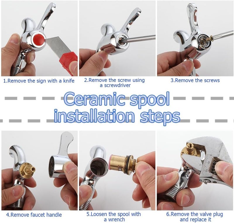 Eyech طقم استبدال خرطوشة صنبور نحاسي 2 قطعة 20 سن لقرص سيراميك G12 صمام ساخن وبارد لمغاسل الحمام والمطبخ - Image 3