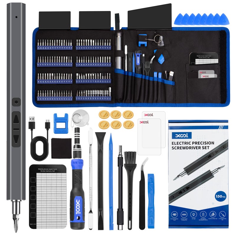 XOOL 150 in 1 Electric Screwdriver Set Precision Screwdriver Set with 120 Magnetic Bits Rechargeable 2 Gears Torque Power Screwdriver Kit for Electronics Computer Laptops Phone PC Game Console - Image 2