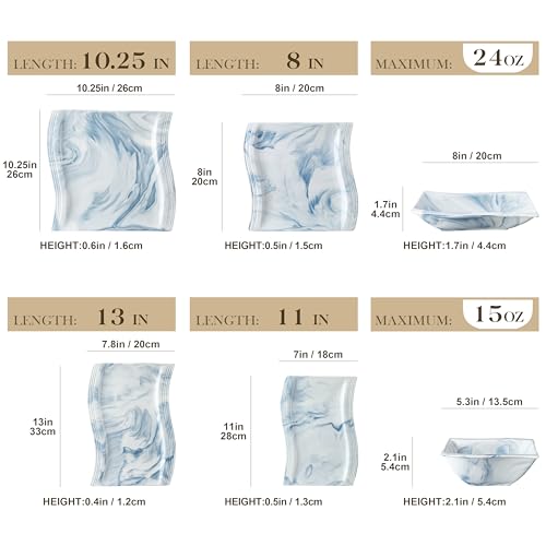 MALACASA Plates and Bowls Sets, 26 Piece Blue Dinnerware Sets for 6, Porcelain Dinner Set with Set, Dishes, Cereal Serving Platters, Kitchen Plate Bowl Series FLORA, 26 Piece(Service for 6) - Image 2