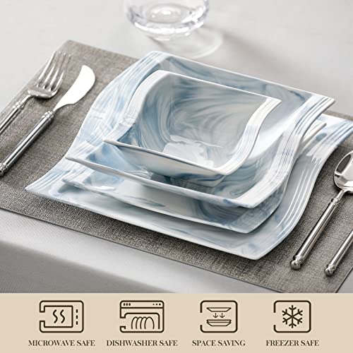 MALACASA Plates and Bowls Sets, 26 Piece Blue Dinnerware Sets for 6, Porcelain Dinner Set with Set, Dishes, Cereal Serving Platters, Kitchen Plate Bowl Series FLORA, 26 Piece(Service for 6) - Image 4