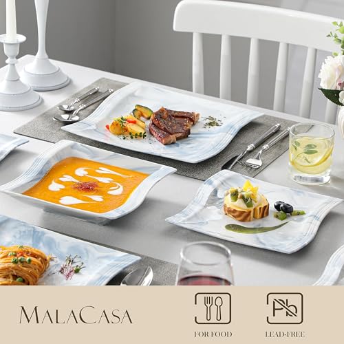 MALACASA Plates and Bowls Sets, 26 Piece Blue Dinnerware Sets for 6, Porcelain Dinner Set with Set, Dishes, Cereal Serving Platters, Kitchen Plate Bowl Series FLORA, 26 Piece(Service for 6) - Image 3