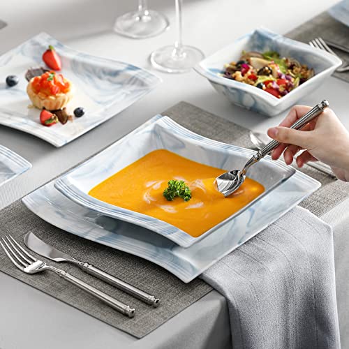 MALACASA Plates and Bowls Sets, 26 Piece Blue Dinnerware Sets for 6, Porcelain Dinner Set with Set, Dishes, Cereal Serving Platters, Kitchen Plate Bowl Series FLORA, 26 Piece(Service for 6) - Image 5