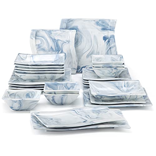 MALACASA Plates and Bowls Sets, 26 Piece Blue Dinnerware Sets for 6, Porcelain Dinner Set with Set, Dishes, Cereal Serving Platters, Kitchen Plate Bowl Series FLORA, 26 Piece(Service for 6) - Image 1