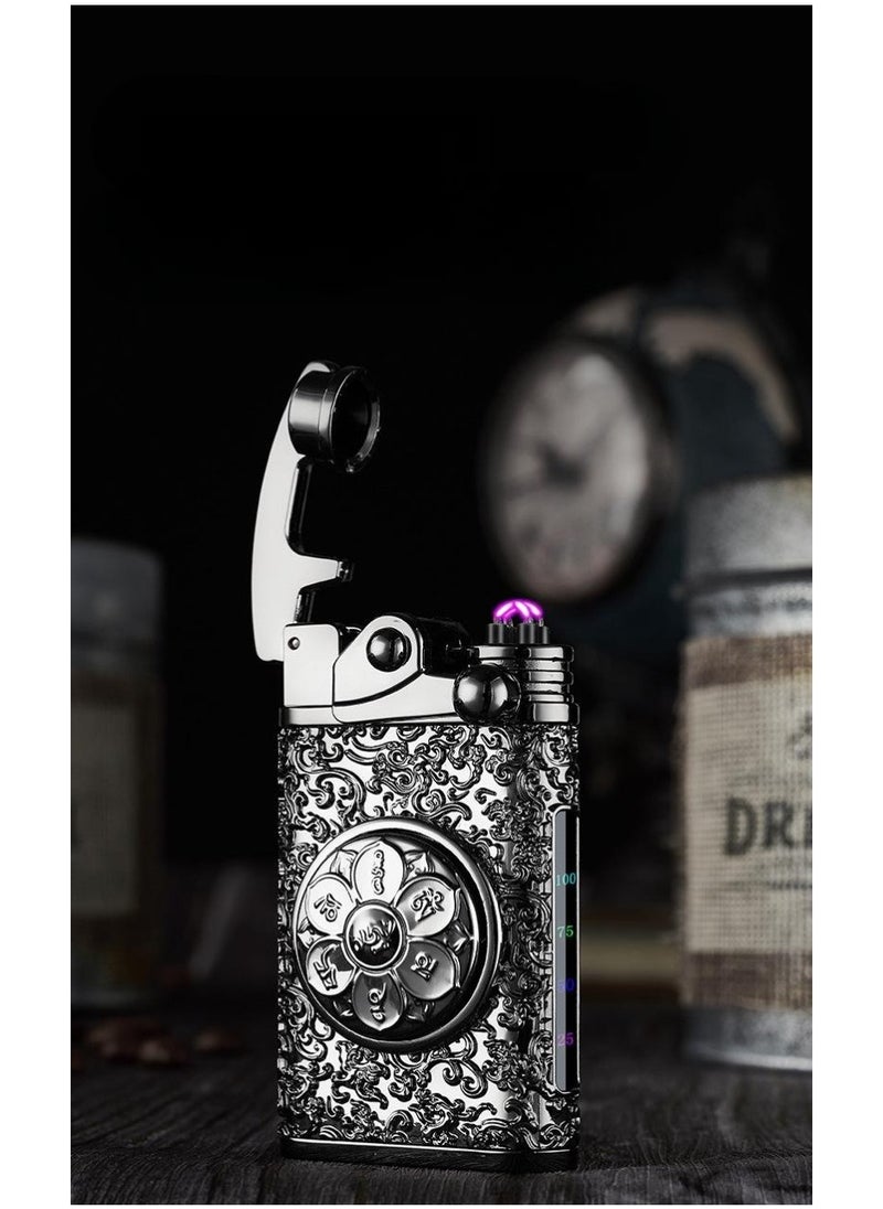 Generic Electric Lighter Rechargeable Flameless USB Lighter, Windproof Dual Arc Plasma Lighters, Unique Pattern  Vintage Cool Lighters for Men Women, Flip Lighters for Candles Camping  - Image 1