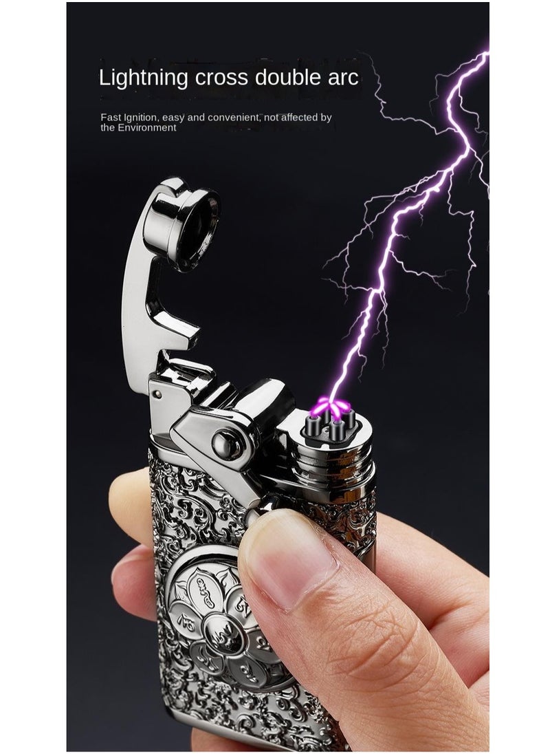 Generic Electric Lighter Rechargeable Flameless USB Lighter, Windproof Dual Arc Plasma Lighters, Unique Pattern  Vintage Cool Lighters for Men Women, Flip Lighters for Candles Camping  - Image 2