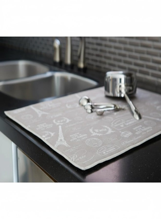 Harman Paris Passport Printed Microfiber Dish Drying Mat, Natural, 15 x 20 Inches - Image 2