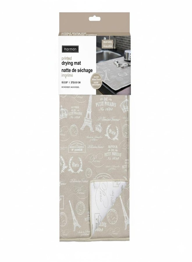 Harman Paris Passport Printed Microfiber Dish Drying Mat, Natural, 15 x 20 Inches - Image 1