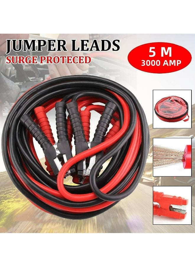 Topleo - Jumper Cables for Car Battery, 5M 3000Amp Extra Long Heavy Duty Car Battery Jump Leads with Storage Bag Colour Coded Clamps for Petrol and Diesel Car Vans Truck - Image 1
