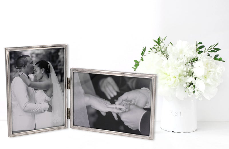LEADEX Concise Hinged Double Picture Frame, Silver Plated,Vertical +Horizontal Standing,5 by 7 Inch,Best For Home Or Office Table Decor (silver) … - Image 2