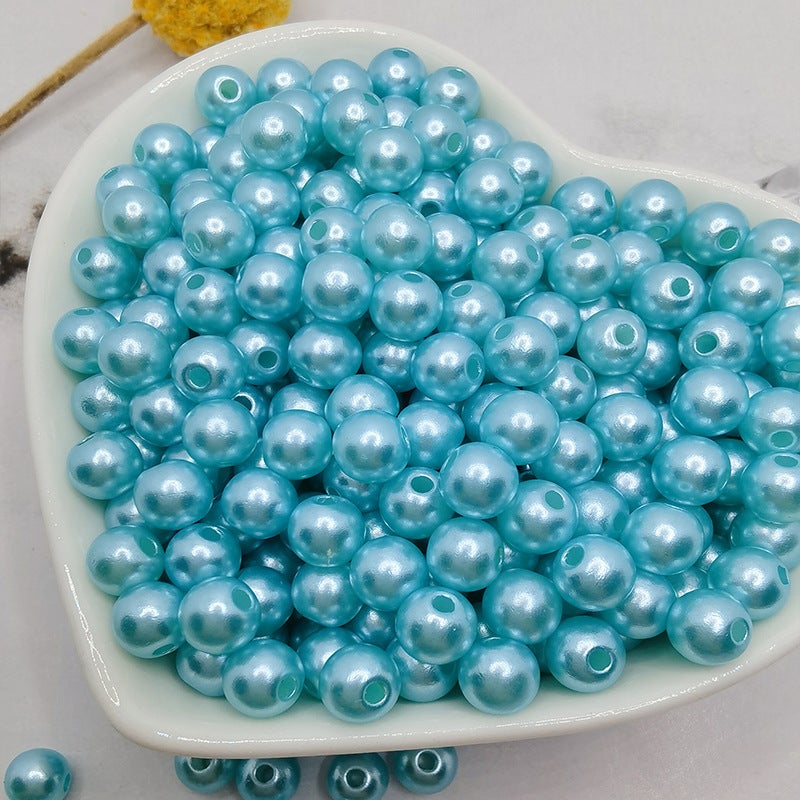 ABS Hole Mixed Color Faux Pearl Beads Handmade Beaded DIY Material Shoes Clothing Hats Bracelet Accessories Hole-Aqua