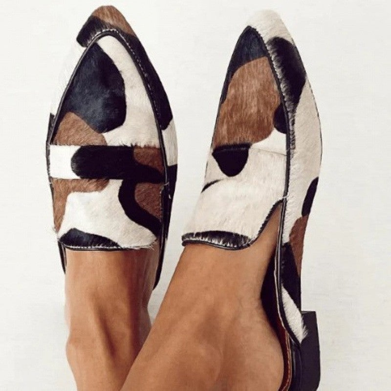 Spring Never Closes: Models For 2026, Pointed-Toe, Sizes 40-43, Shallow Mouth, Cow Print Casual Closed-Toe Slippers - Image 2