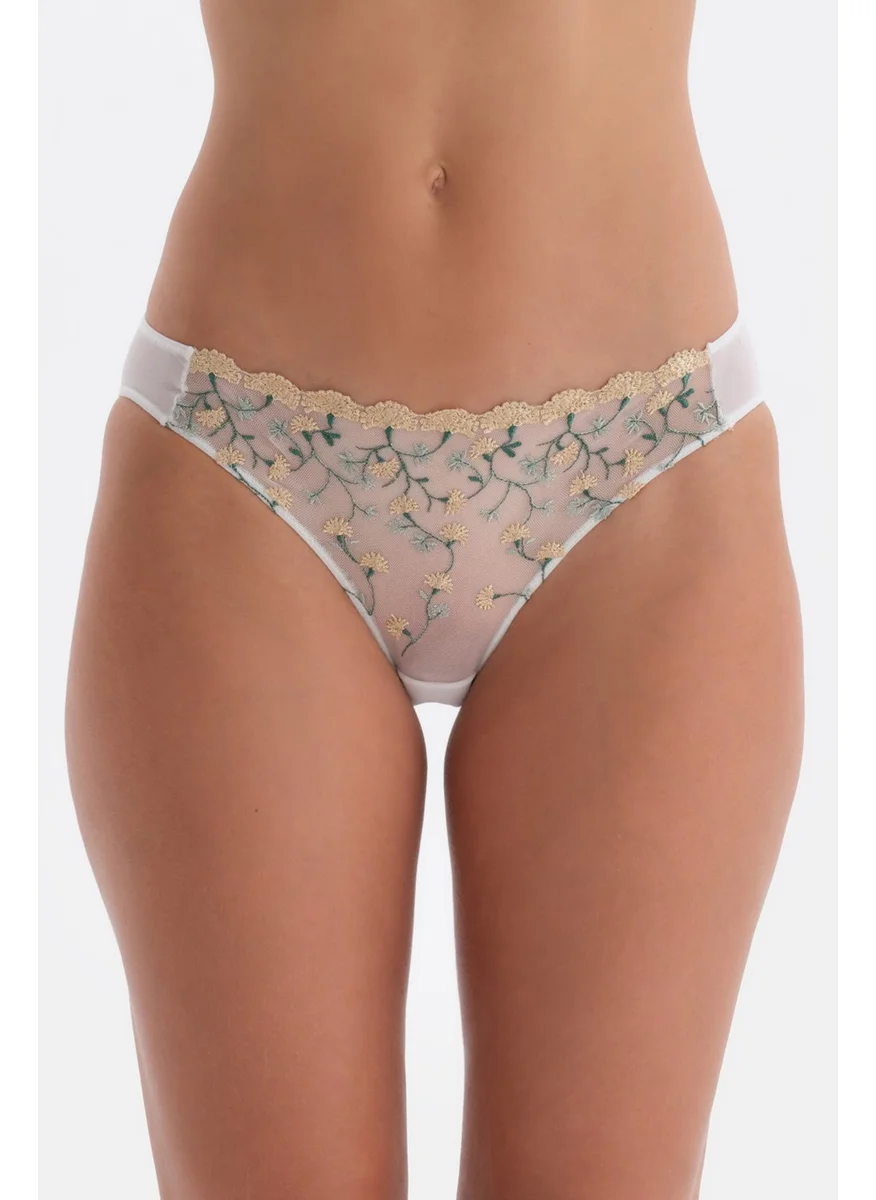 dagi Ecru Flower Embroidery Detailed Brief Panties