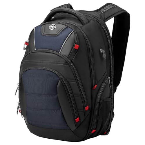 Swissdigital Design Men's Laptop Backpack for Women，Large Capacity Business Travel Backpack Black/Blue | J14-12 - Image 1