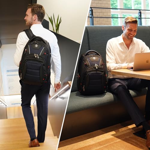 Swissdigital Design Men's Laptop Backpack for Women，Large Capacity Business Travel Backpack Black/Blue | J14-12 - Image 2
